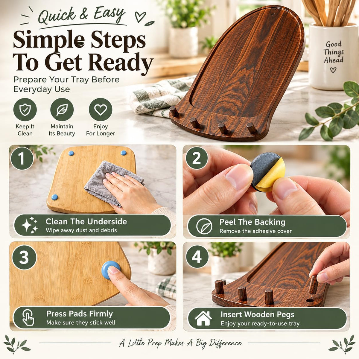 🌟Stand Mixer Sliding Tray | Wooden Mover Board with Attachment Storage Pegs