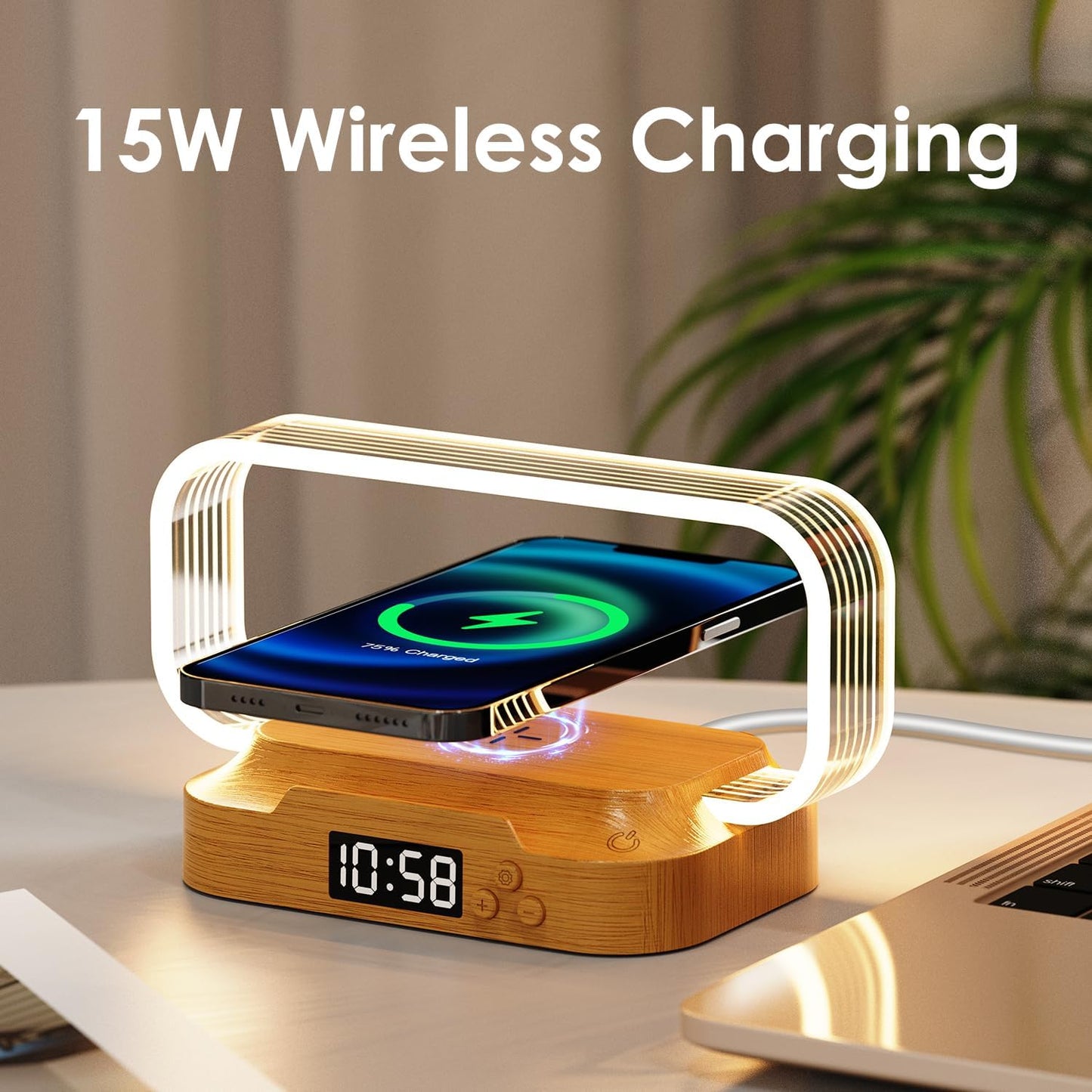 💡⚡Multifunctional Bedside Wireless Charging Night‑Light Station