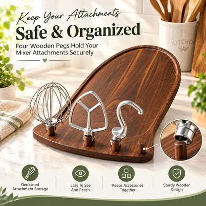🌟Stand Mixer Sliding Tray | Wooden Mover Board with Attachment Storage Pegs