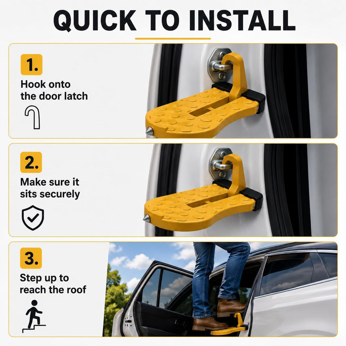 🚗 Car Door Step with Emergency Window Breaker-Foldable Aluminum Alloy Roof Rack Door Step