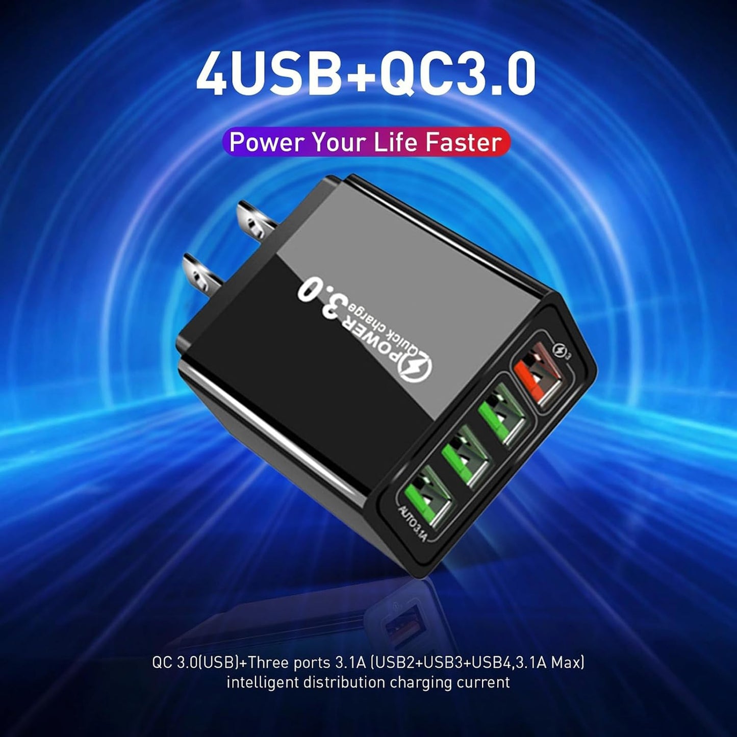 ⚡ 4-Port USB QC3.0 Multi Fast Charger