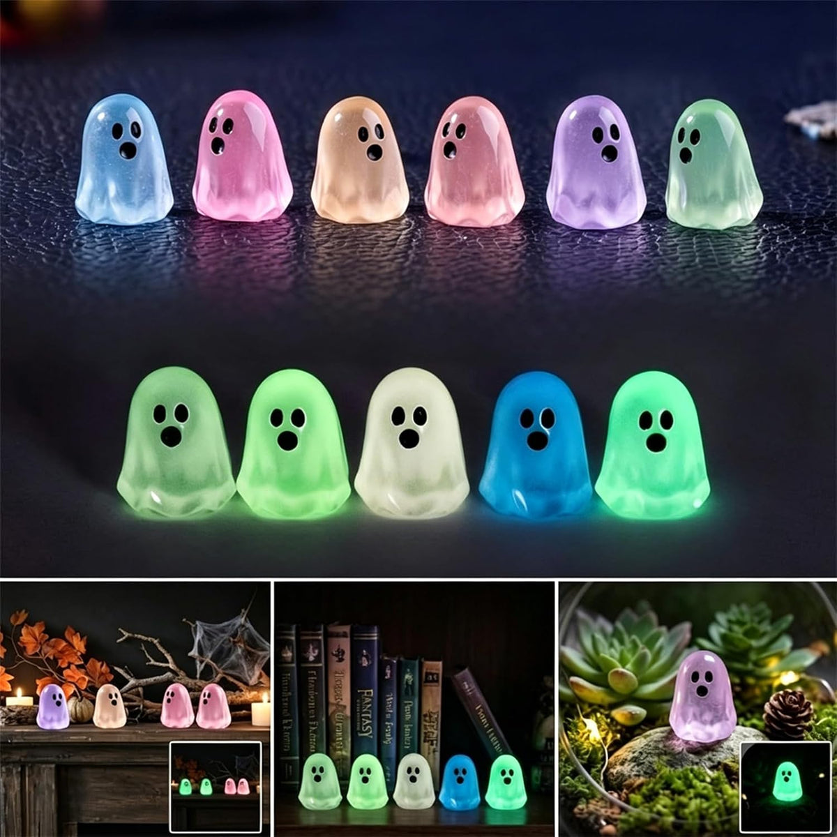 40PSC -Mini Resin Glow in the Dark Ghost Figurines|6 Colors, Glow in the Dark