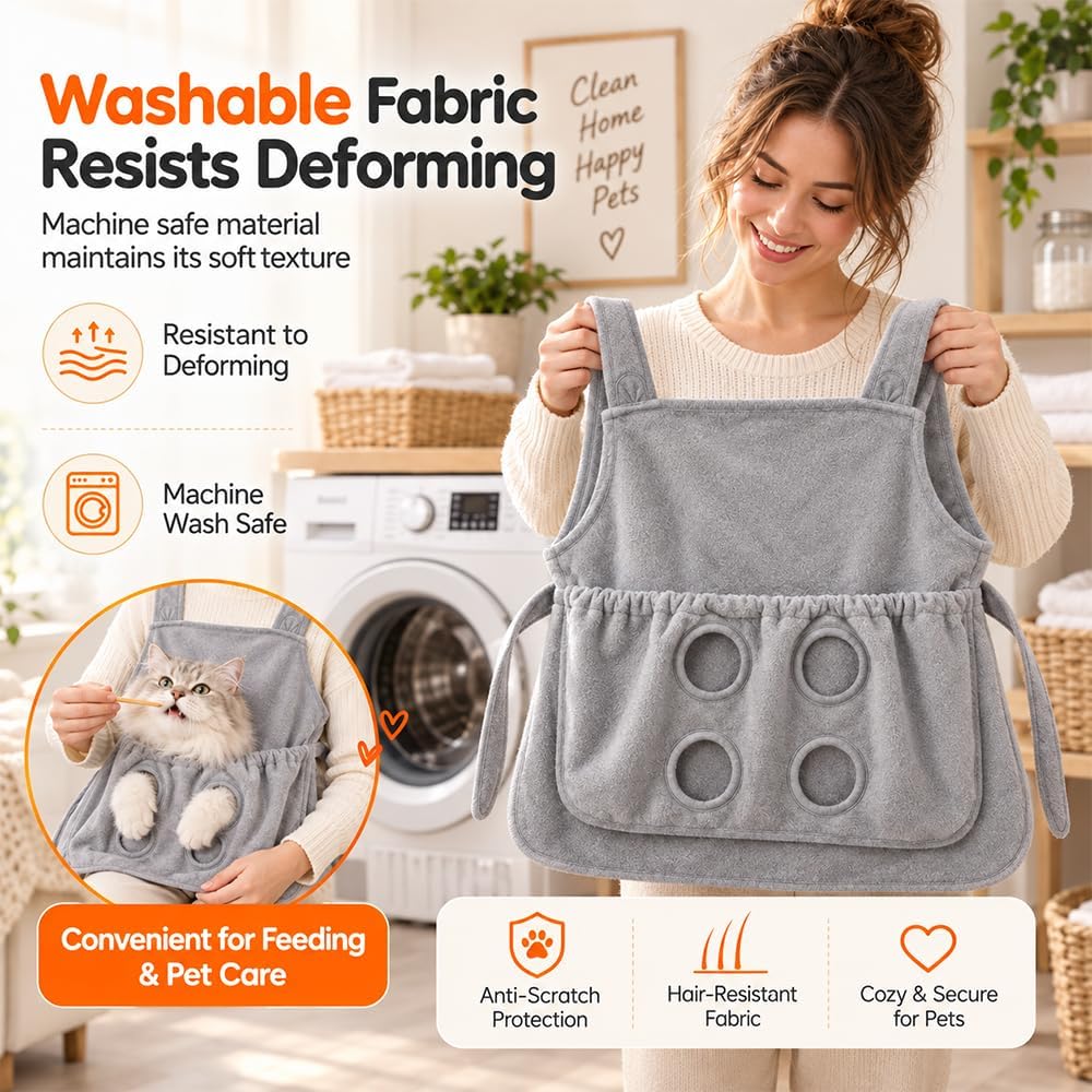 🐱 Anti-Fur Pet Apron – Cat Grooming Apron with 4 Leg Holes