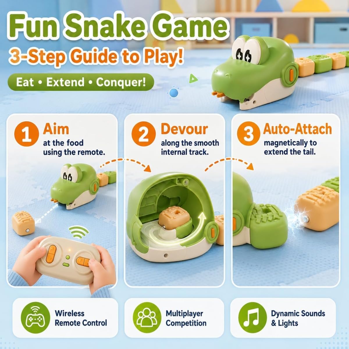 🐍 Remote Control Magnetic Snake Battle Toy | Family Multiplayer Game