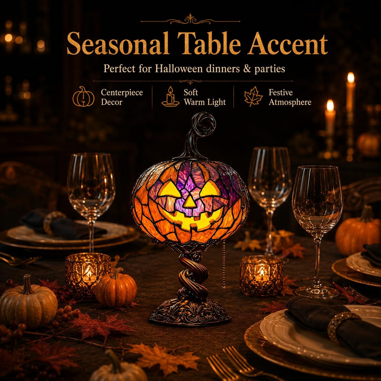 🎃Halloween Stained Glass Style Pumpkin Table Lamp