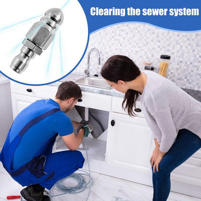 Stainless Steel Sewer Jetter Nozzle – 1/4-Inch Quick-Connect Drain Cleaning Attachment for Pressure Washers