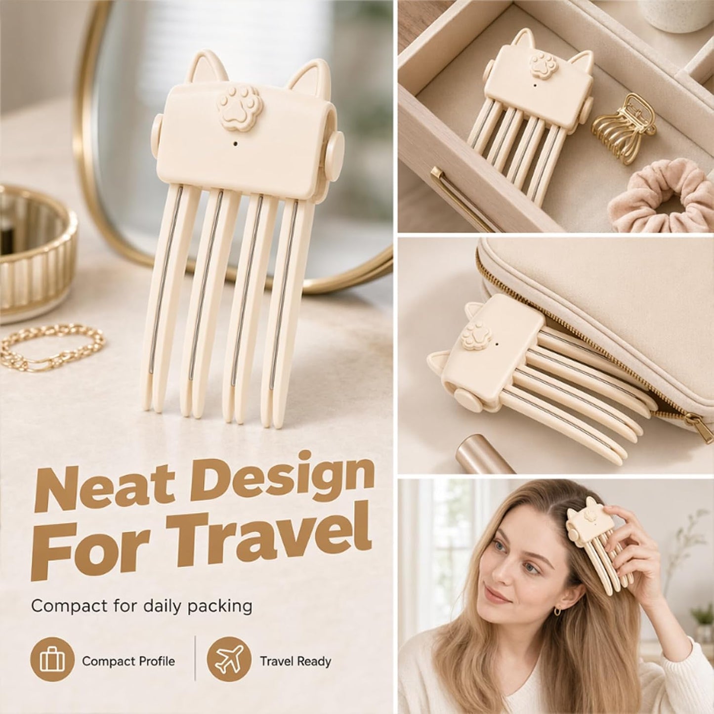 🐱 Cute Cat‑Ear Root Volume Heating Comb