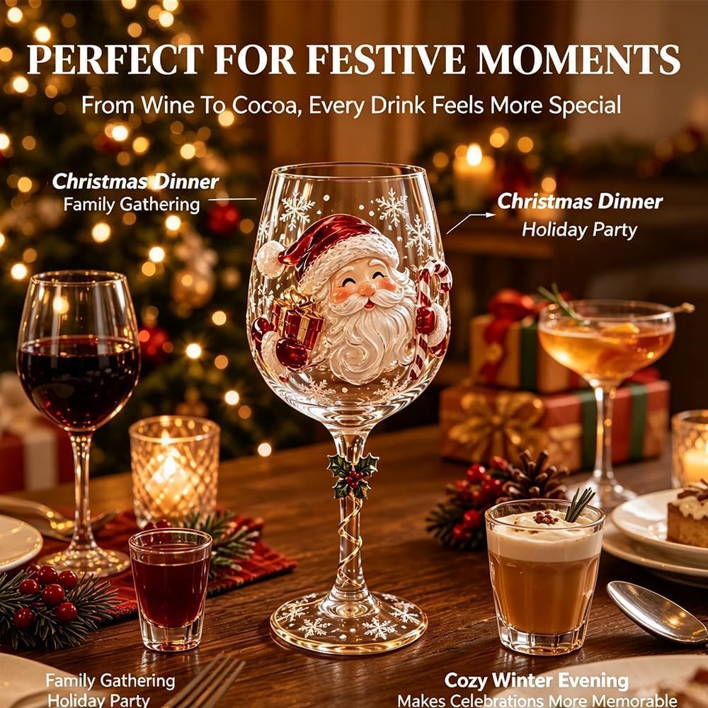 🎄3D Embossed Christmas Wine Glass Gift Box Set✨