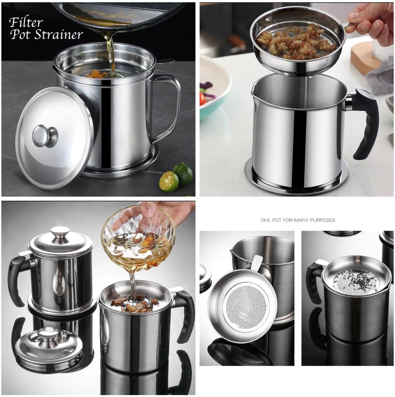 Stainless steel oil filtering pot