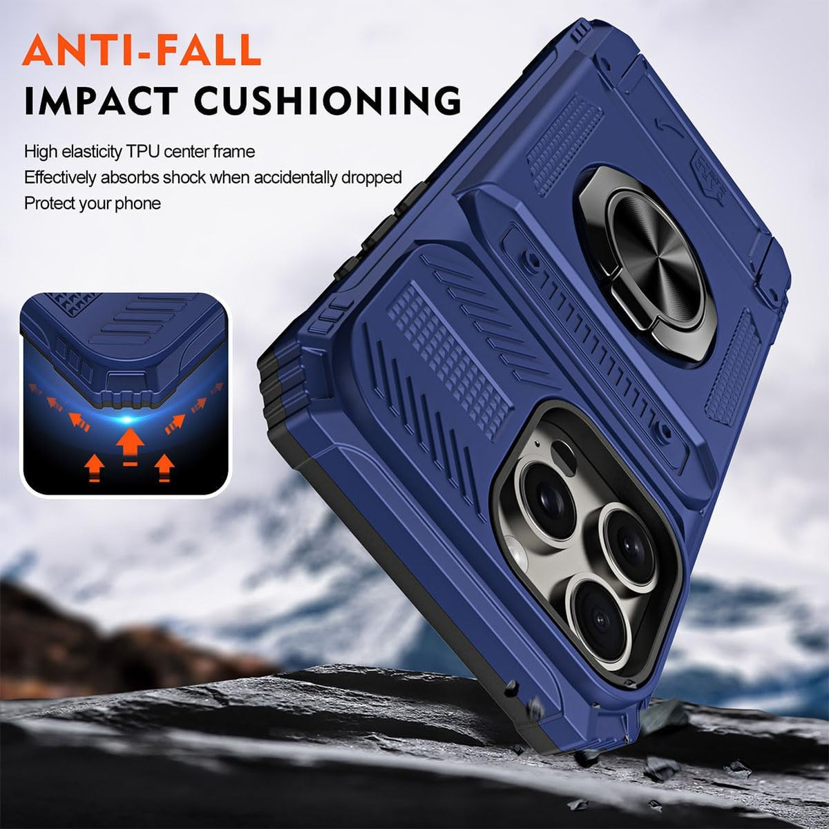 Card Holder Heavy Duty Protective Case with Ring Magnetic Kickstand Phone Cover
