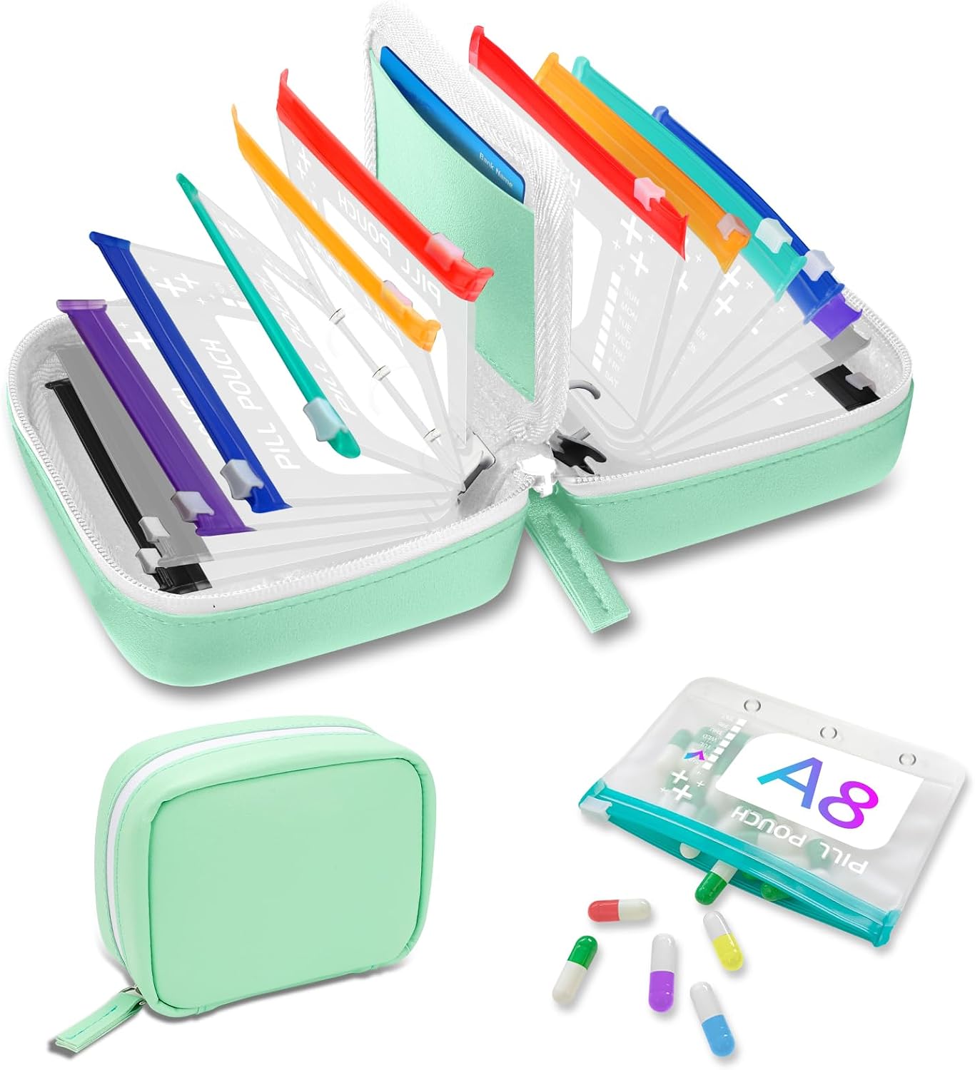 💊A8 Waterproof Pill Pouch Set –  14 Days of Meds & Vitamins💧Waterproof & Crush-Resistant Shell