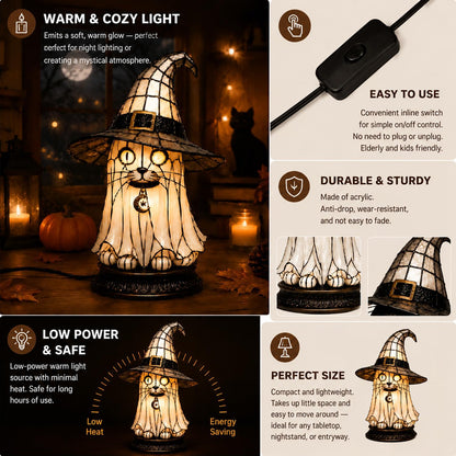 🔥Exclusive Limited Item 👍🔥50%OFF🐈🐱 Tiffany-Style Witch & Black Cat Table Lamp | Gothic Halloween Decorative Night Light
