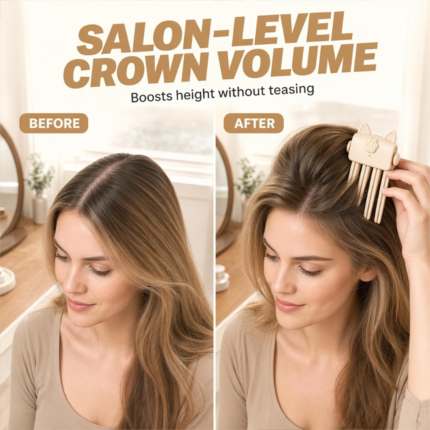 🐱 Cute Cat‑Ear Root Volume Heating Comb