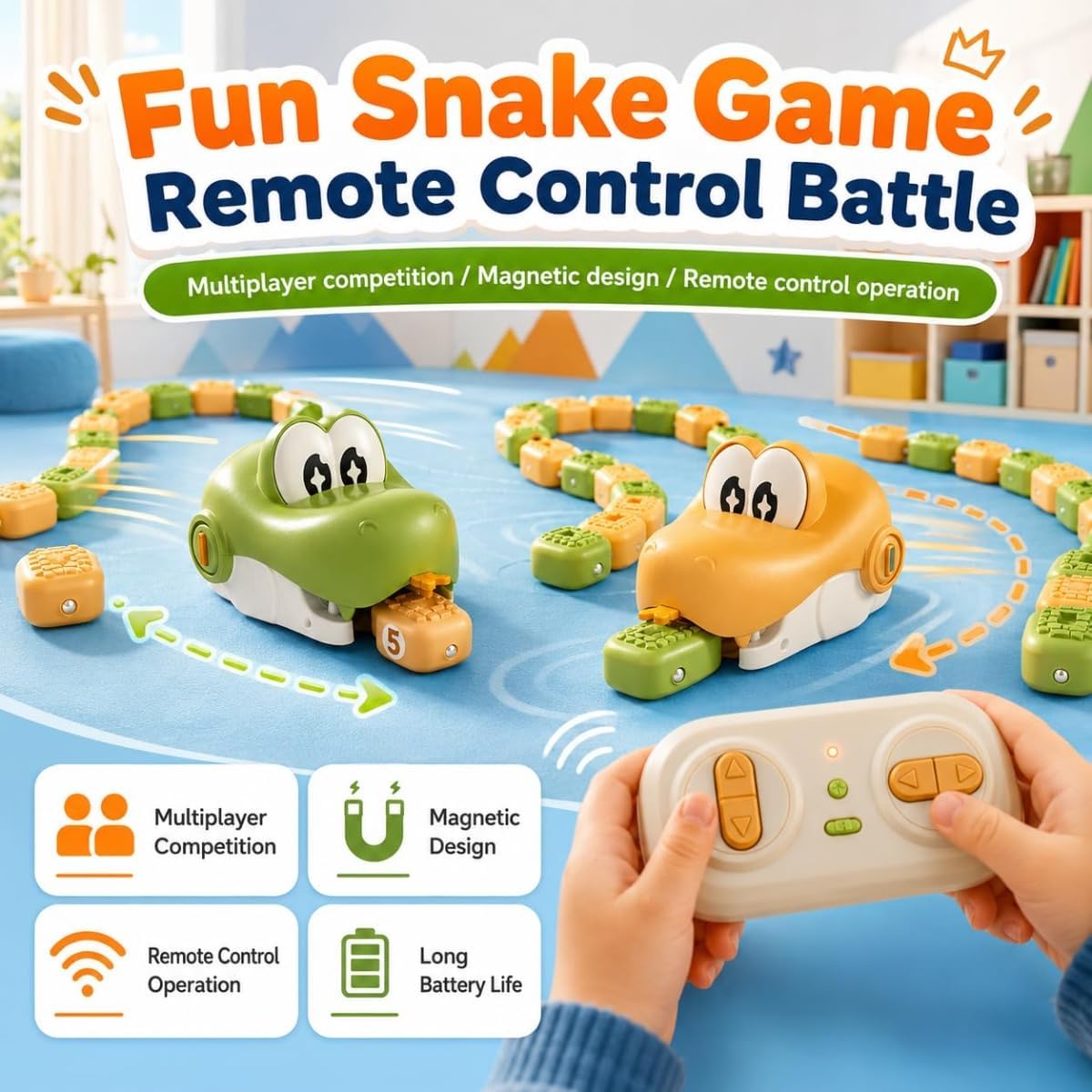 🐍 Remote Control Magnetic Snake Battle Toy | Family Multiplayer Game
