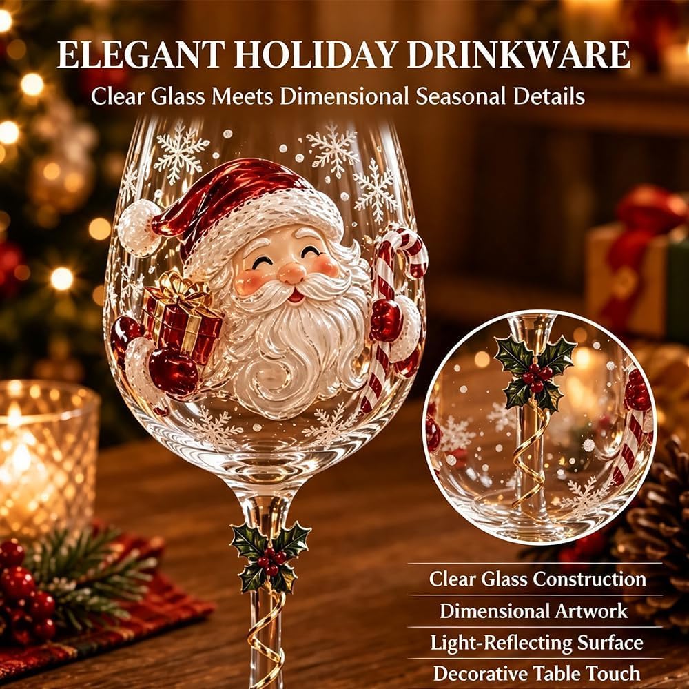 🎄3D Embossed Christmas Wine Glass Gift Box Set✨