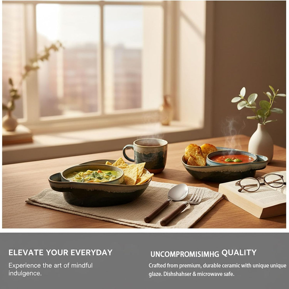 🍚Divided Ceramic Soup & Side Bowl-2‑in‑1 Ergonomic Ceramic Bowl For Soup, Snacks & Casual Meals