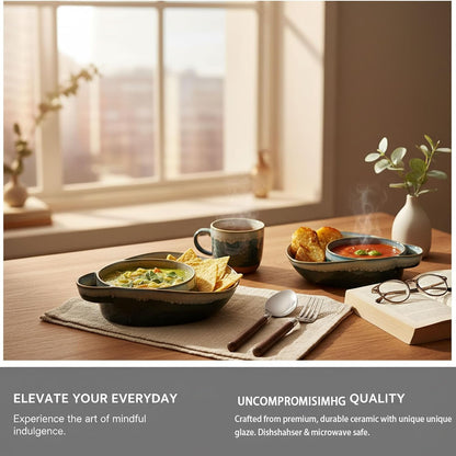 🍚Divided Ceramic Soup & Side Bowl-2‑in‑1 Ergonomic Ceramic Bowl For Soup, Snacks & Casual Meals