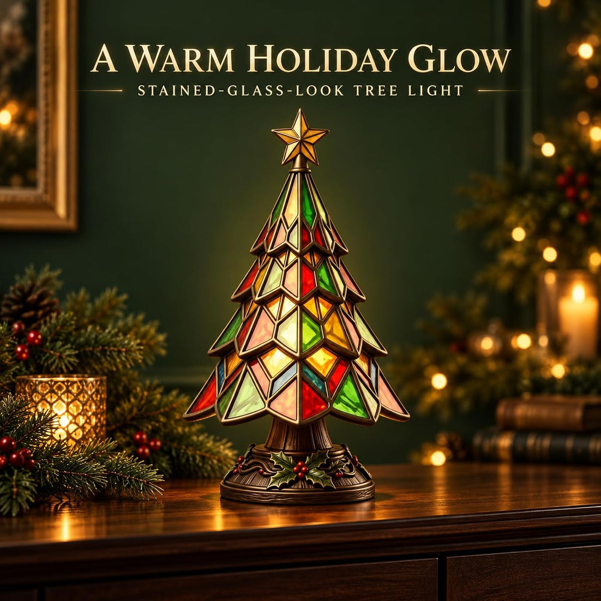 🎄Stained‑Glass Style Christmas Tree Table Lamp