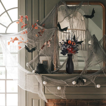 3Pcs Halloween Artificial Ins Horror Flower Branch with Maple Eyeball Pumpkin