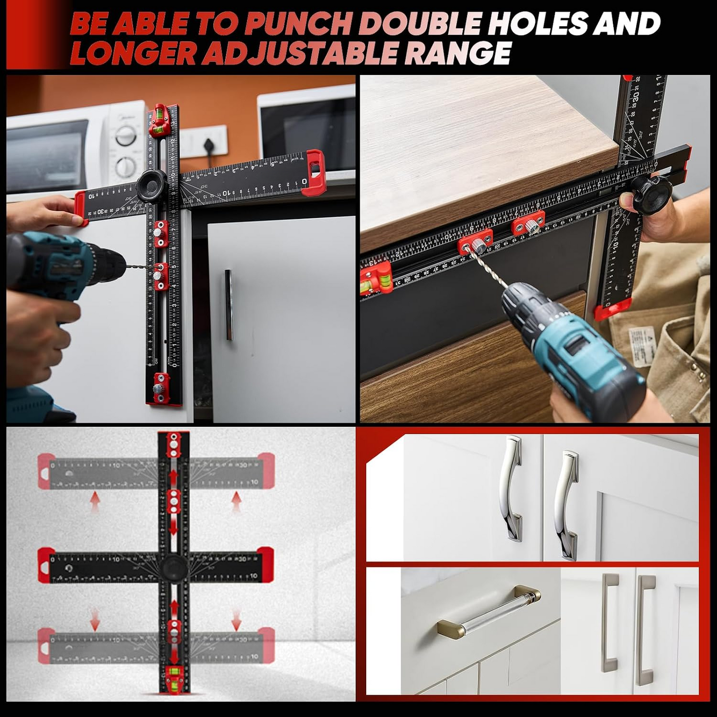 📏4‑in‑1 Drilling Positioning Ruler | All‑In‑One Woodworking Layout Tool