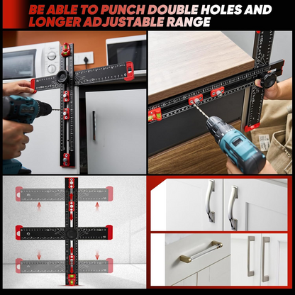 📏4‑in‑1 Drilling Positioning Ruler | All‑In‑One Woodworking Layout Tool