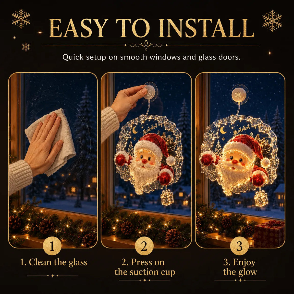 🎄Lighted Christmas Window Decoration with Suction Cup | Warm LED Window Light with Double-Layer Design & Multiple Festive Styles ✨