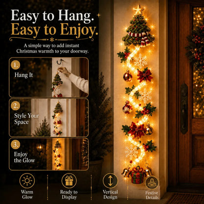 🎄Light-Up Glowing Christmas Door Hanger | 6 Festive Lighted Designs with Warm Glow, Dimensional Details & Space-Saving Vertical Décor ✨