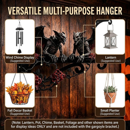 🎃🦇Hanging Halloween Skull Gargoyle Decoration - Spooky Outdoor Metal Hanger For Porch & Garden Decor