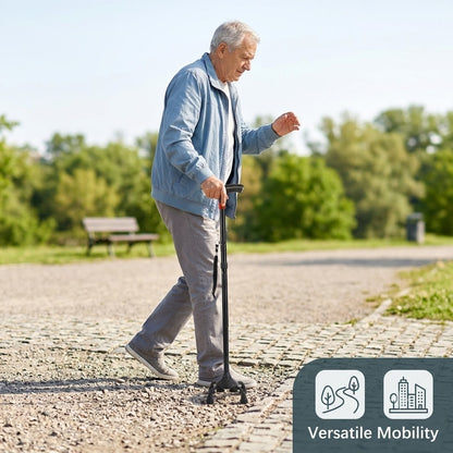 🦯 Foldable Walking Cane for Seniors |10-Level Height Adjustment, Built-in LED Light & One-Click SOS Alarm