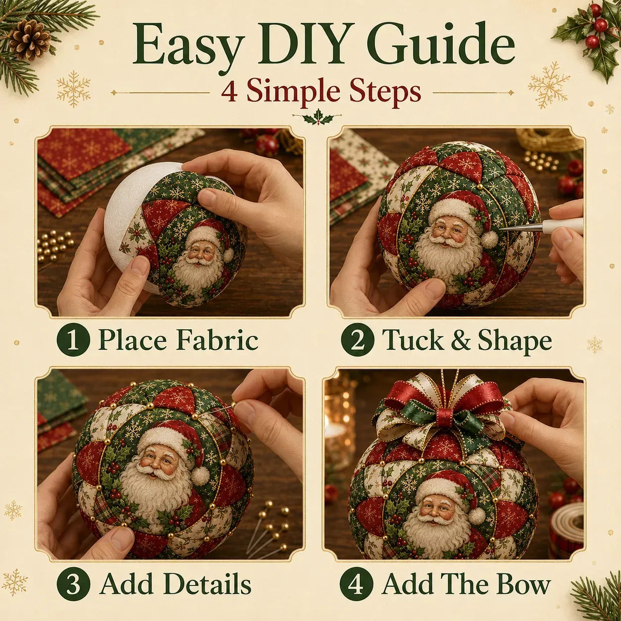 🎄 DIY Christmas Patchwork Ball Decorations – 6 Designs