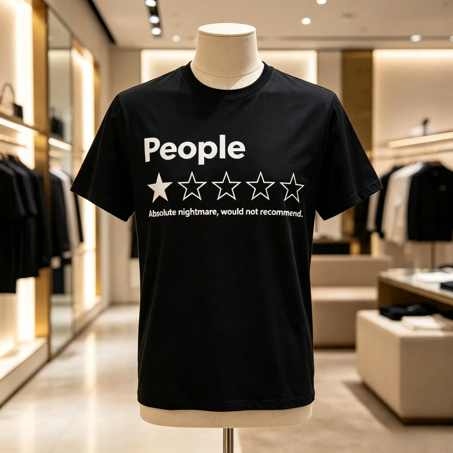 👻 "People" 1-Star Rating Black T-Shirt – Funny Sarcastic Graphic Tee for Men & Women, Soft 110 Mesh Fabric