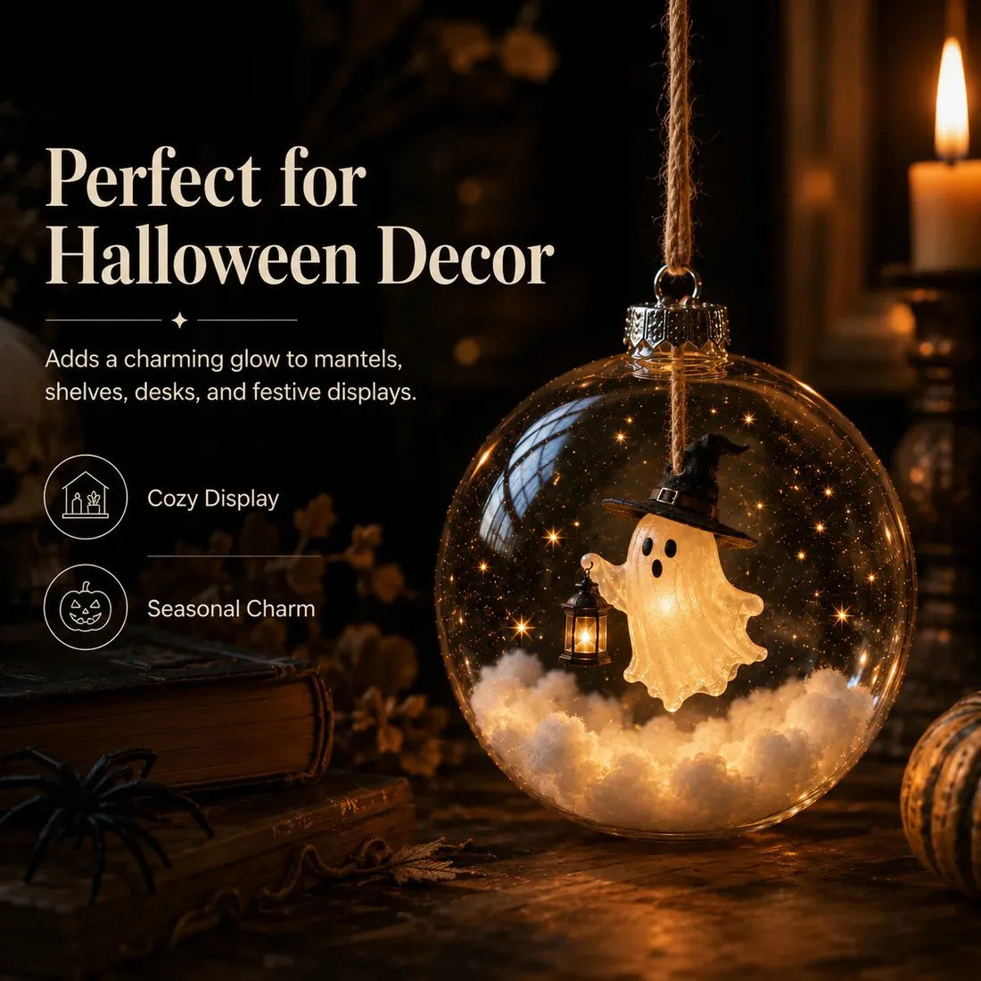 ✨ Glowing Halloween Bauble – 7 Cute Designs to Choose, Light-Up Acrylic Ornament with Soft Warm LED Glow