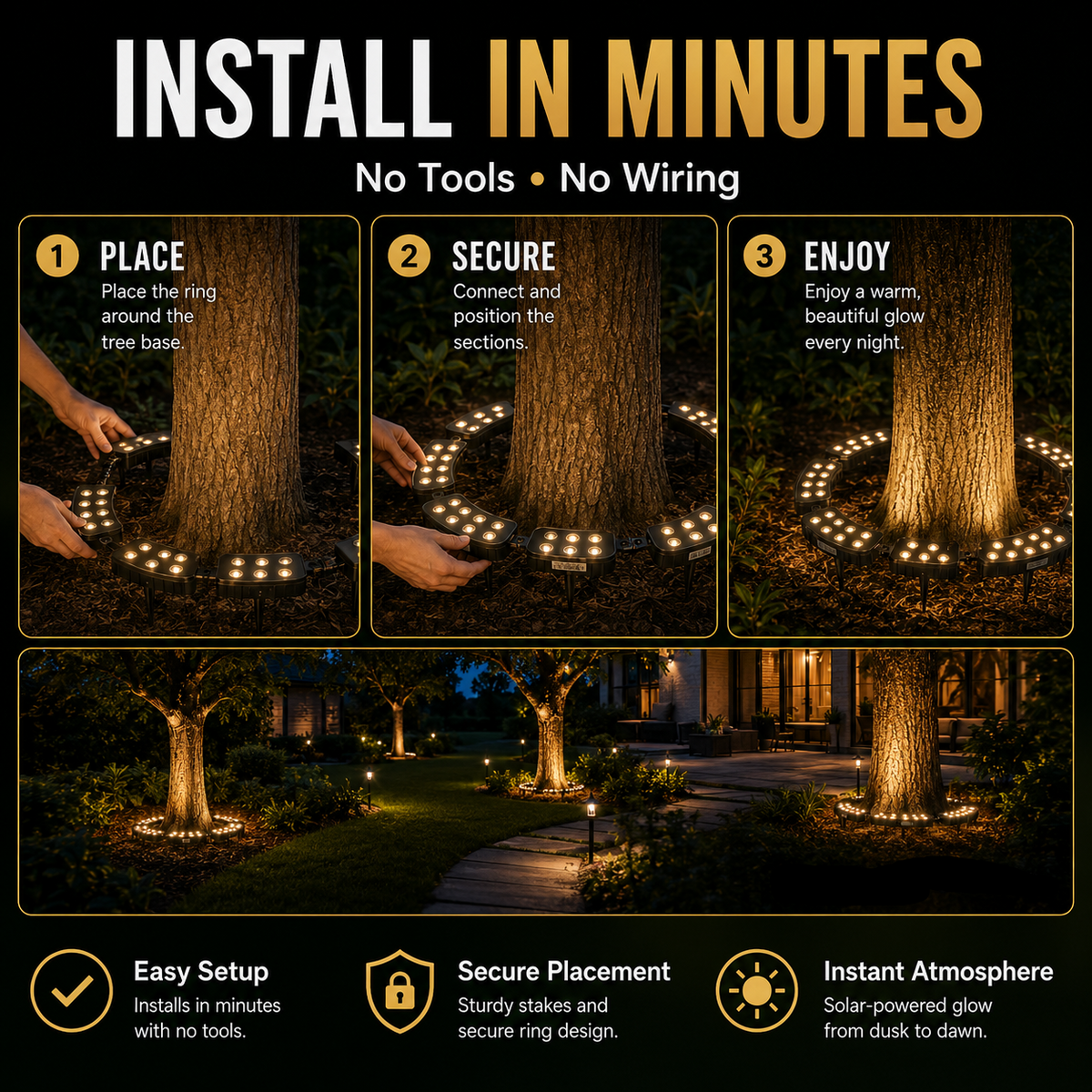 🌳Ring-Shaped Solar Tree Lights - Weatherproof Outdoor Spotlights Ideal for Trees,Pillars, and Gardens