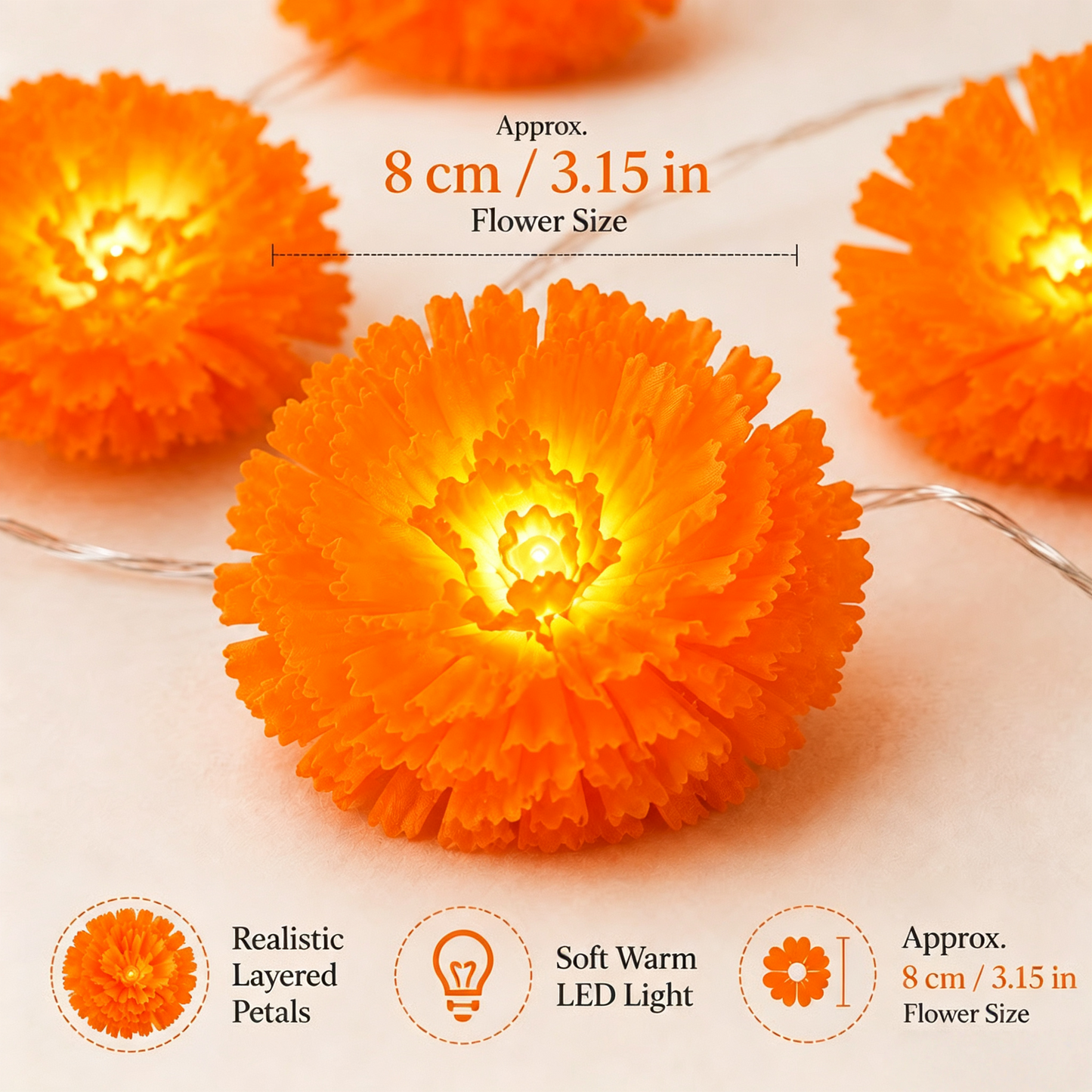 🌼 LED Marigold String Lights — Brighten Every Festive Celebration! ✨