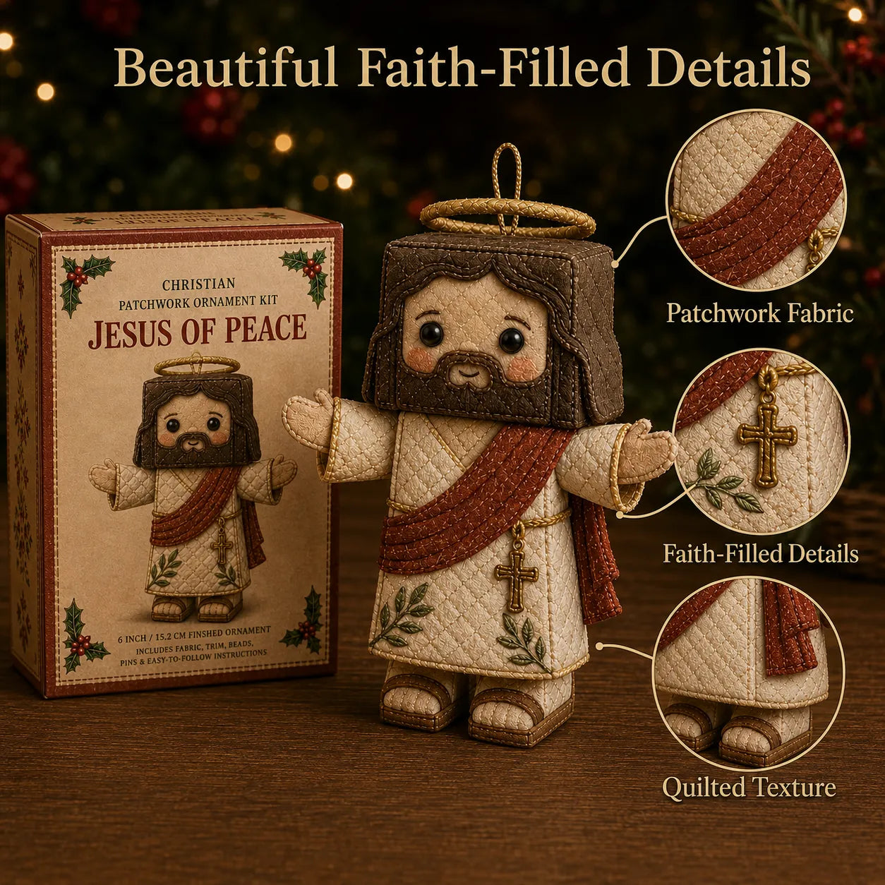 ⏳ Last Day 50% OFF – ✝️ Beginner-Friendly DIY Christian Block Figure Patchwork Ornament Kit Collection | Complete Kit with Pre-Cut Fabrics, Padded Ornament Form & Step-by-Step Guide Included 💕