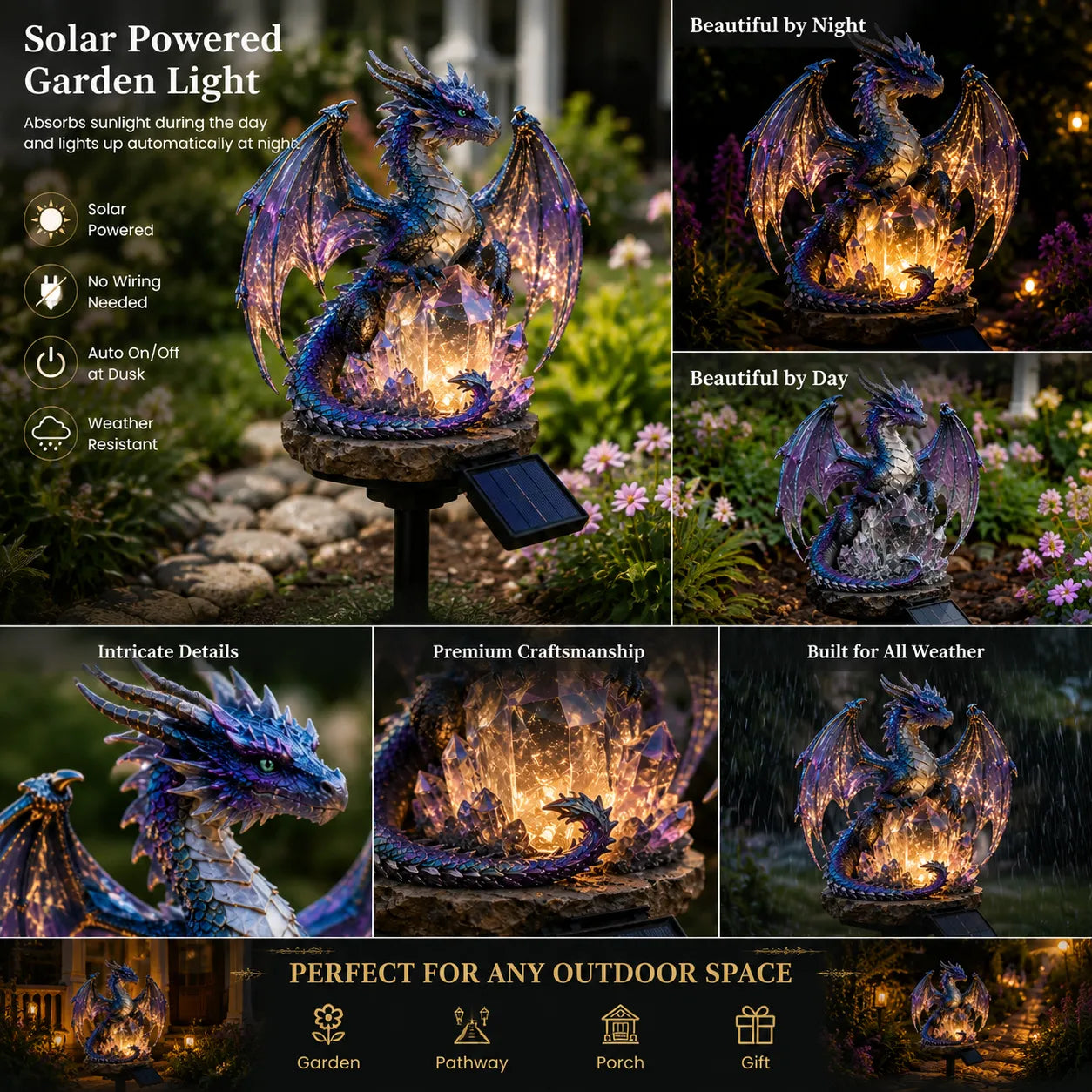 🐉Solar Dragon Crystal Garden Light – Glowing Fantasy Outdoor Yard Decor with Solar Panel