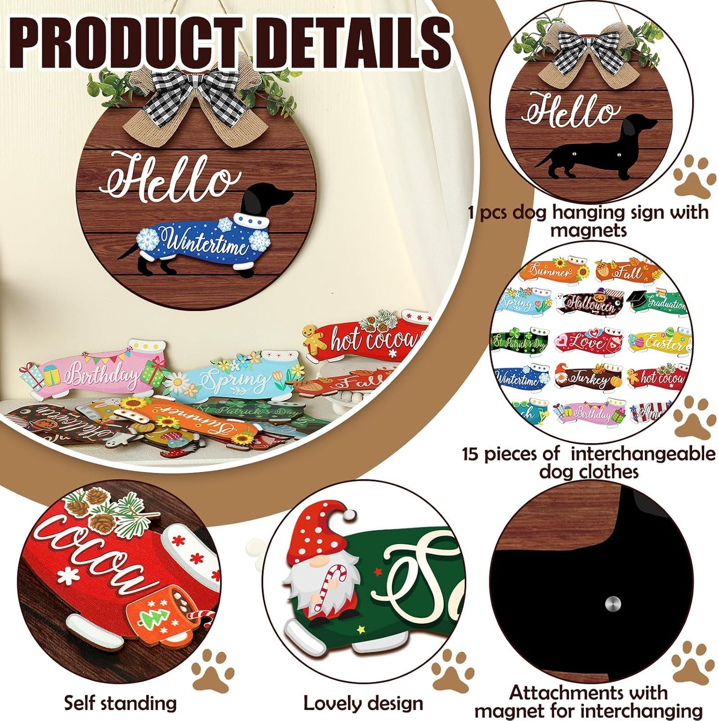 🐕Dachshund Interchangeable Seasonal Welcome Sign