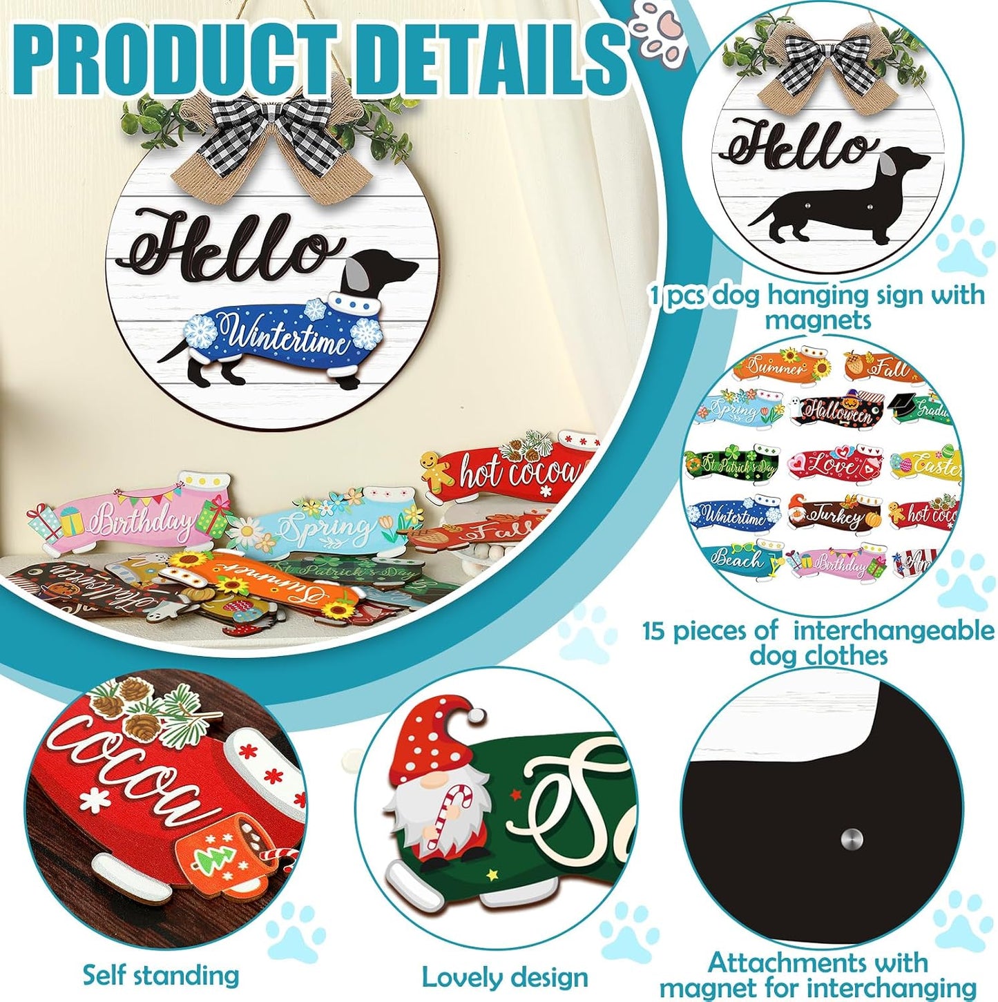 🐕Dachshund Interchangeable Seasonal Welcome Sign