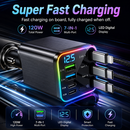 ⚡7-in-1 Retractable Car Charger
