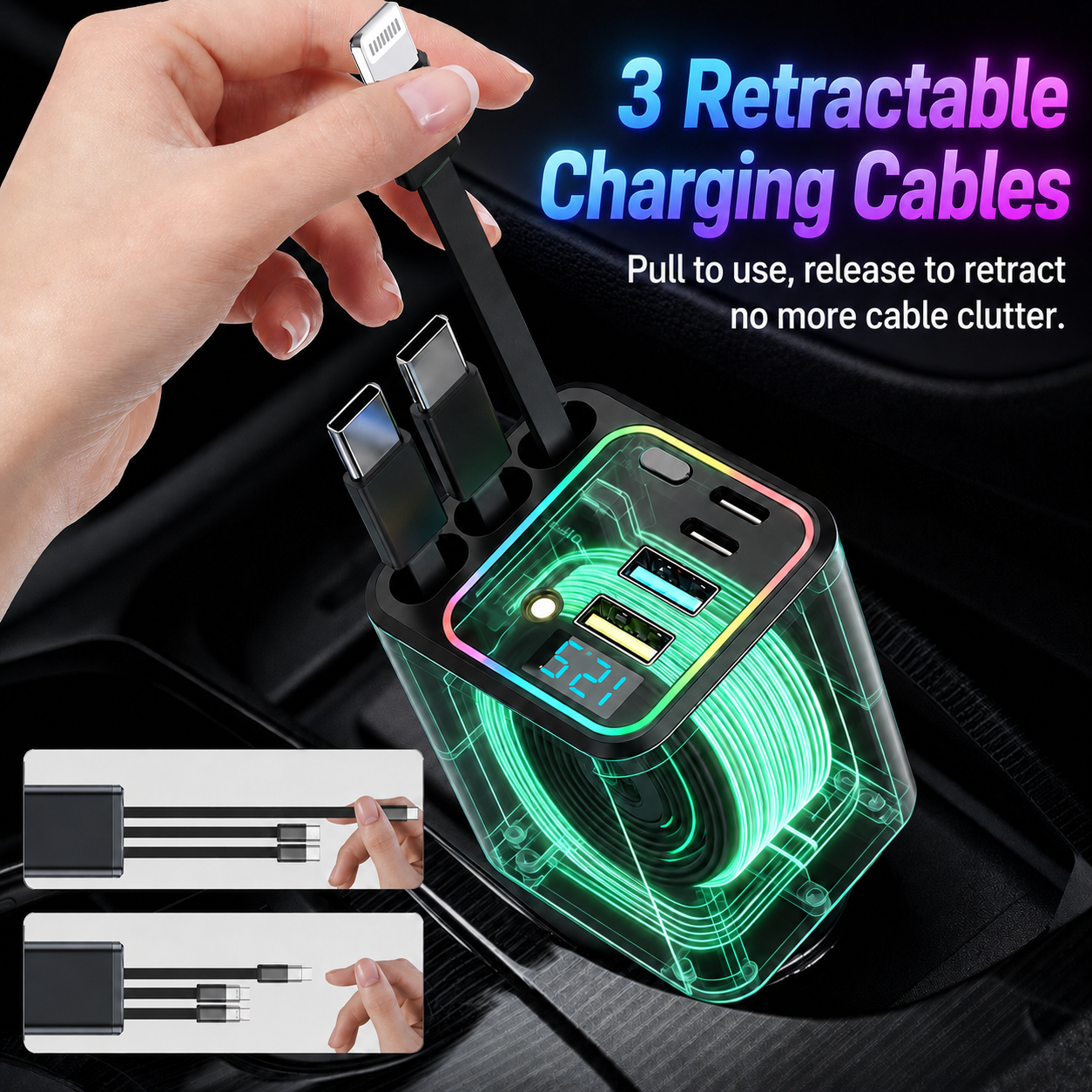 ⚡7-in-1 Retractable Car Charger