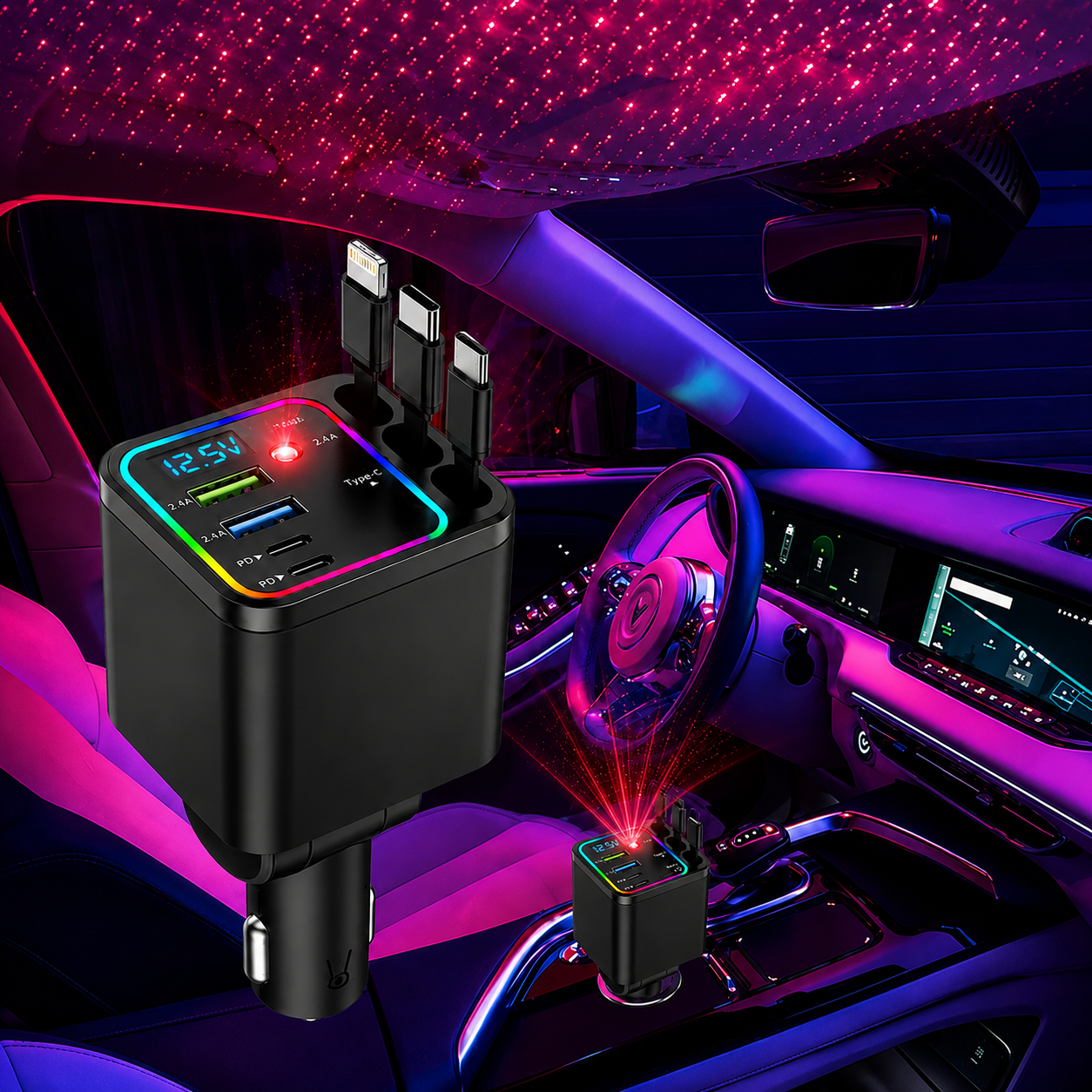 ⚡7-in-1 Retractable Car Charger