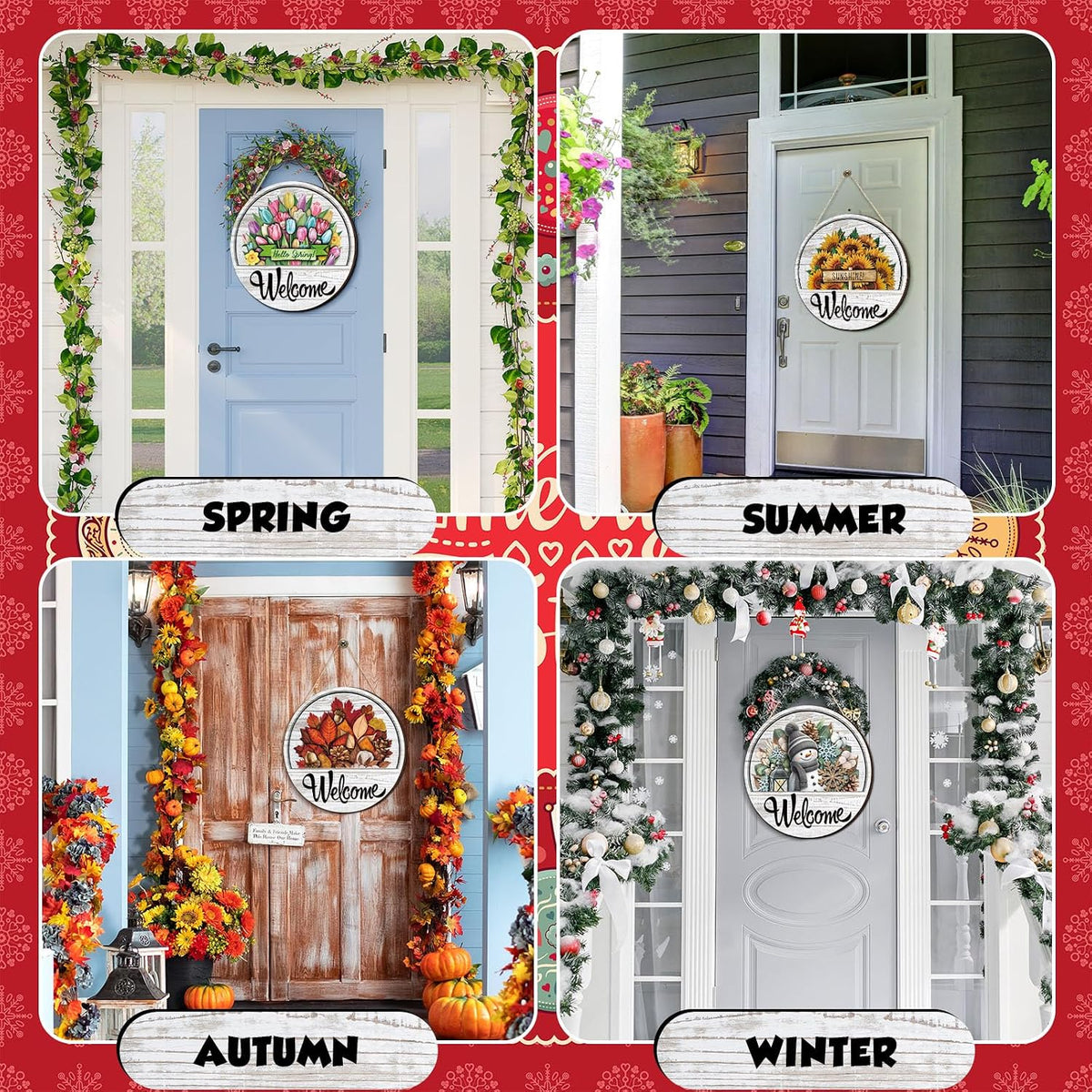 🧲 Interchangeable Magnetic Seasonal Welcome Door Sign|16-Piece Interchangeable Welcome Sign Set