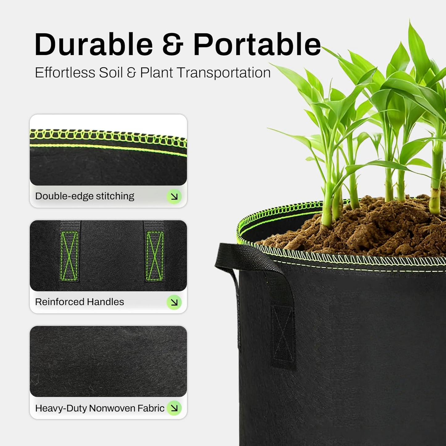 🌱5-Pack 5 Gallon Grow Bags -Heavy Duty Aeration FabricPots with Handles forVegetables, Flowers & Fruits🪴