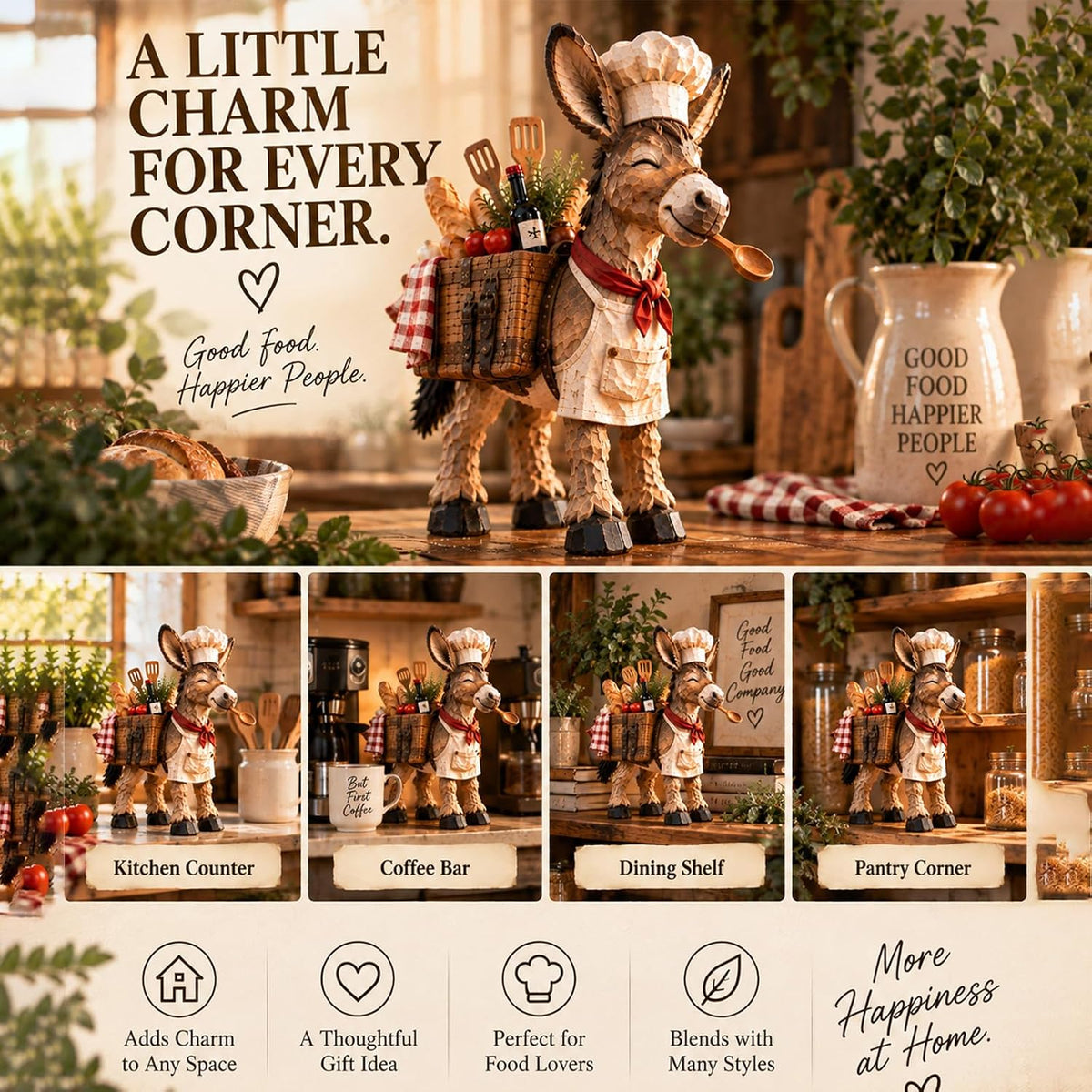 🥄The Stubborn Little Chef – Rustic Donkey Kitchen Figurine