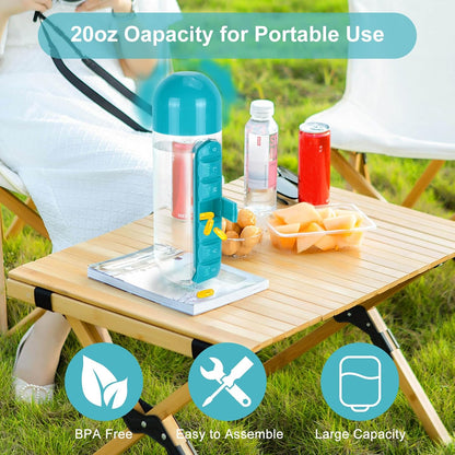 💊💧2 in 1 Pill Water Bottle | 600ml Portable Water Bottle with 7 Day Pill Organizer