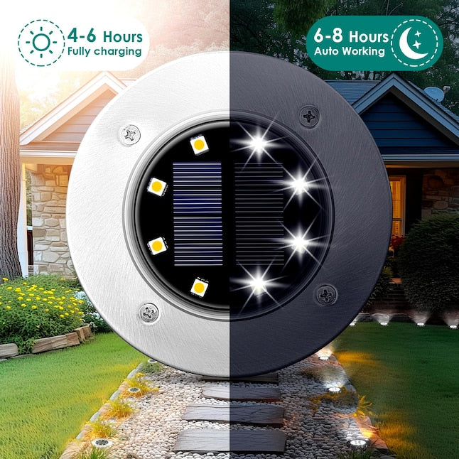 4-Pack Solar Ground Lights – Outdoor Waterproof, Cool White Light