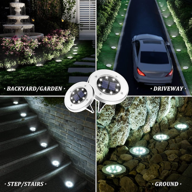 4-Pack Solar Ground Lights – Outdoor Waterproof, Cool White Light