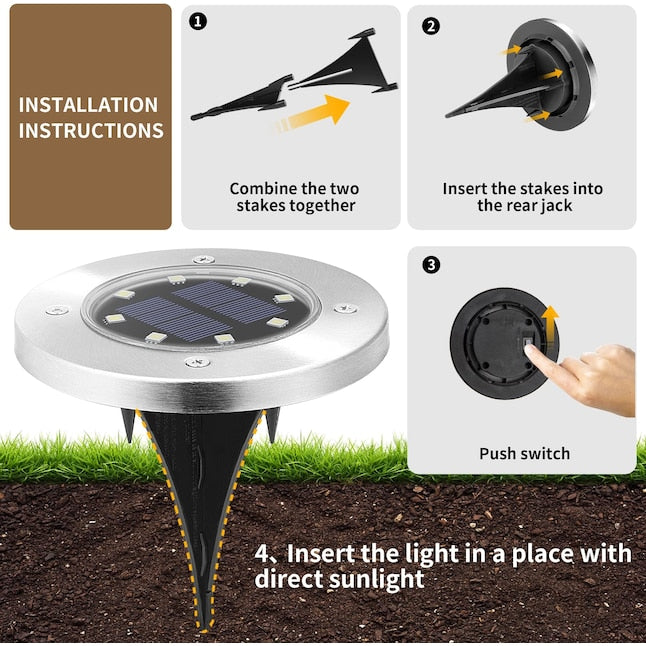 4-Pack Solar Ground Lights – Outdoor Waterproof, Cool White Light