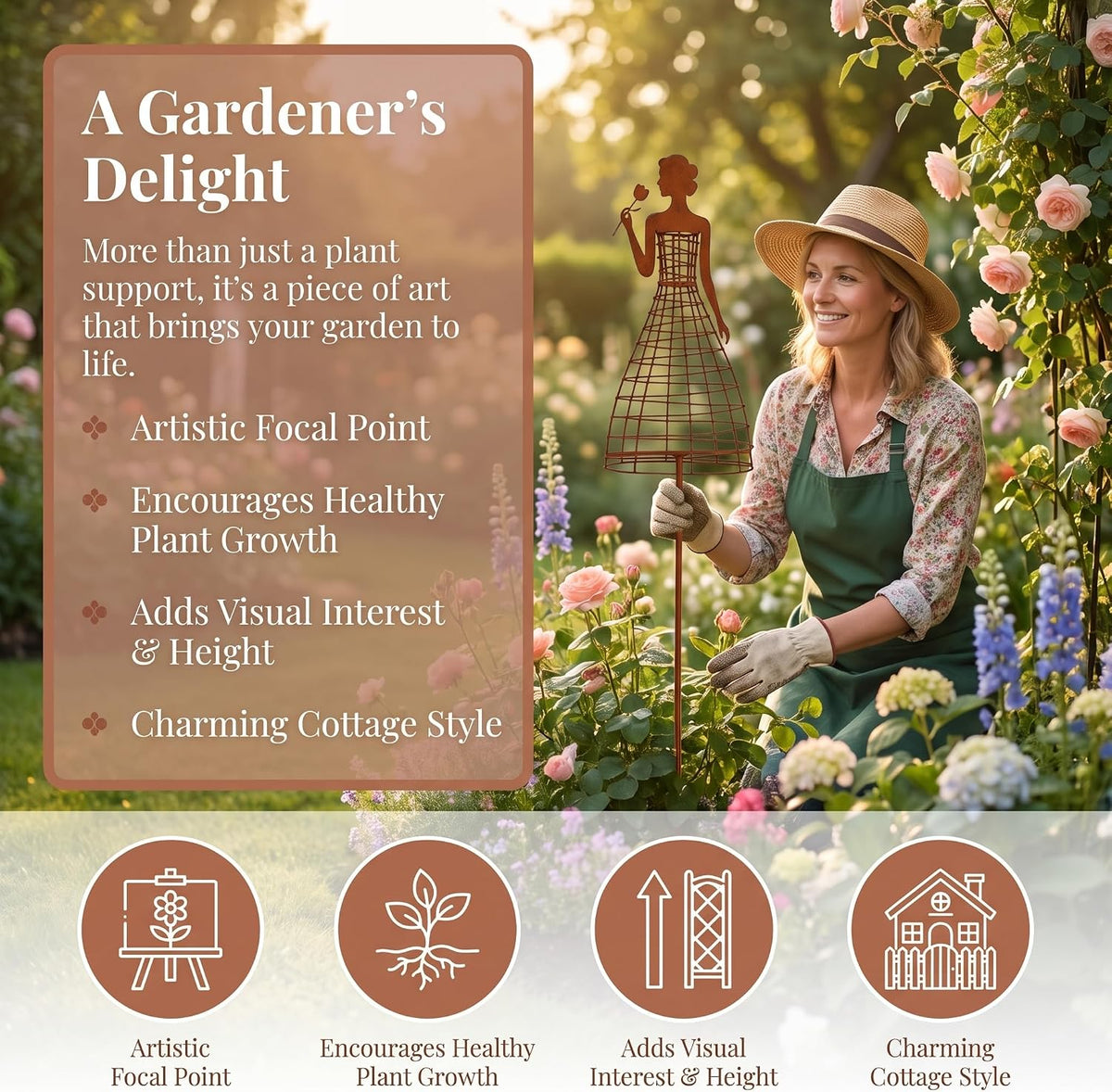 🌹💃Rust-Style Female Dress Plant Climbing Trellis -  Like a Garden Princess in Full Bloom