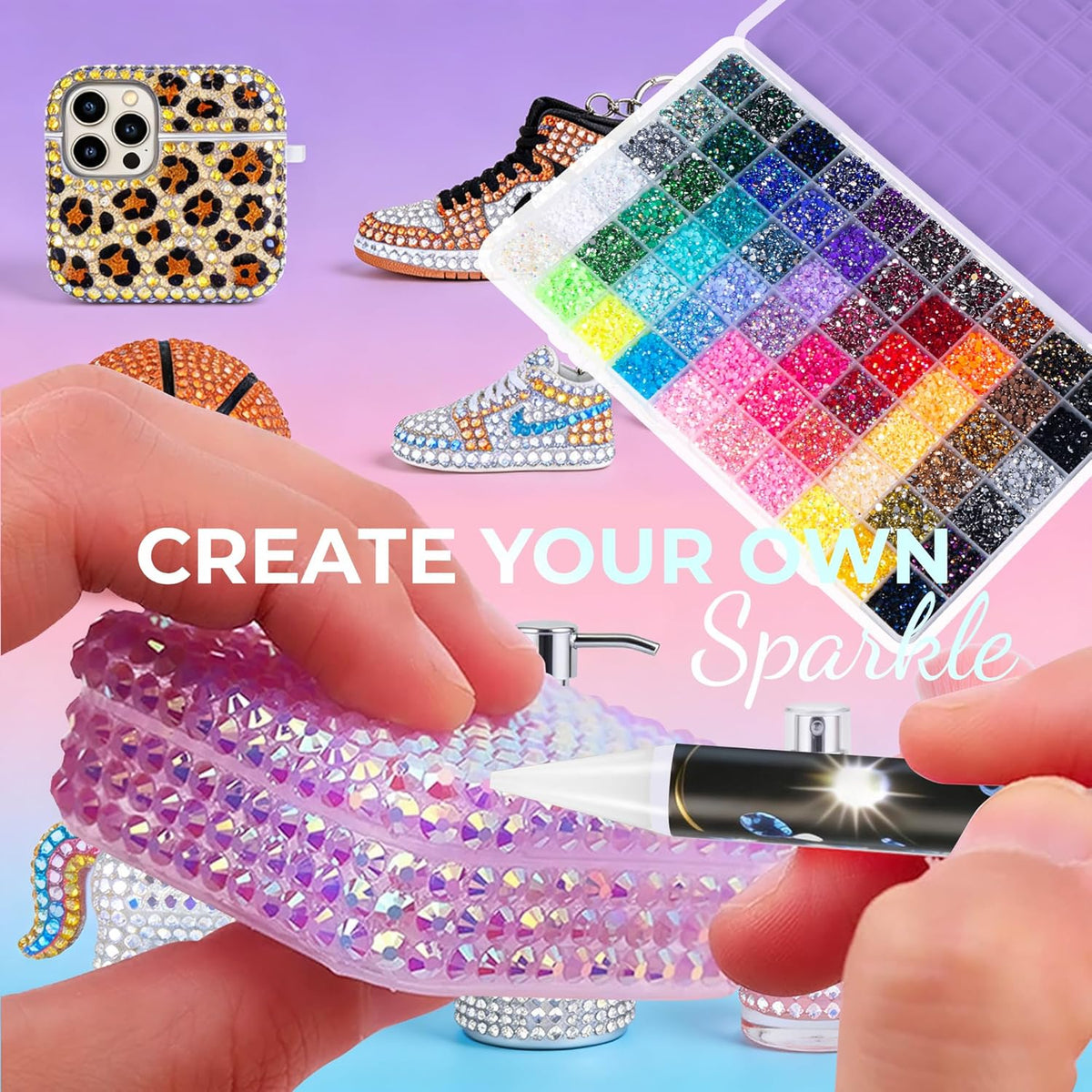 ✨DIY Bedazzling Rhinestone Kit-Suitable for decorating crafts, water bottles, shoes, and phone cases.